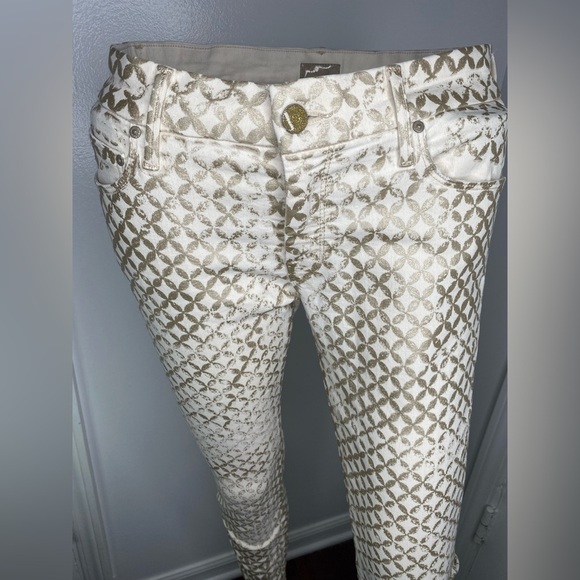MOTHER THE LOOKER  Creme De Love Metallic Stylish Geometric Patterned Pants - Picture 3 of 11